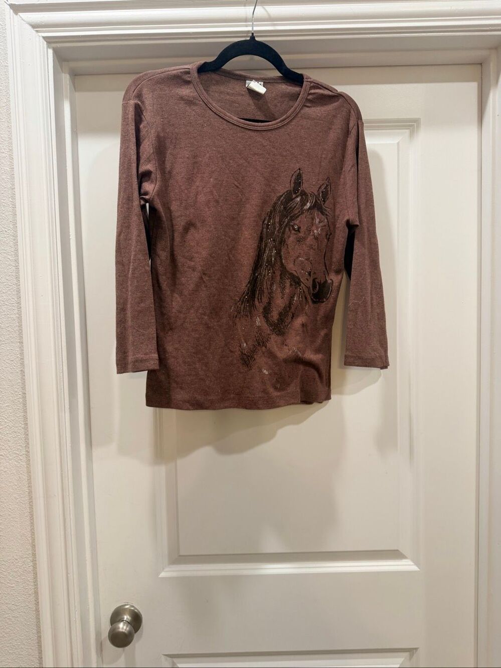 Creative Apparel Vintage Brown Horse Graphic Long Sleeve Shirt Top Women XL